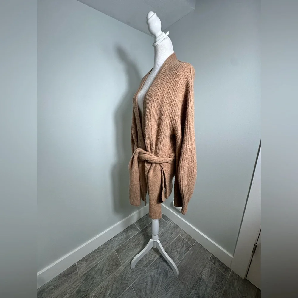 Brochu Walker Wool Baby Alpaca Camel Tie Hansen Wrap Cardigan Size Large - Picture 6 of 17